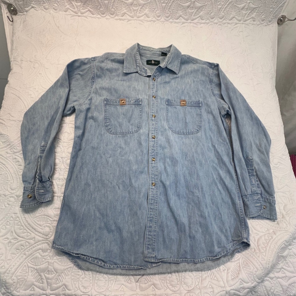 Hunt Club Mens XL Denim‎ Button Down Shirt Light Wash Long Sleeve vintage retro